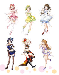 Rule 34 | 6+girls, artbook, asaka karin, asymmetrical hair, asymmetrical legwear, black gloves, black shorts, blonde hair, blue eyes, boots, bow, bracelet, breasts, brown hair, cleavage, collarbone, crop top, dress, earrings, flower, frills, full body, gloves, green bow, grey hair, hair bow, hair bun, hair flower, hair ornament, half updo, hat, high heels, highres, jewelry, knee boots, konoe kanata, long hair, looking at viewer, love live!, love live! nijigasaki high school idol club, medium breasts, midriff, miyashita ai, mole, multiple girls, multiple moles, nakasu kasumi, navel, non-web source, off shoulder, official art, one eye closed, open mouth, orange eyes, osaka shizuku, pink eyes, pink flower, pink hair, ponytail, purple eyes, purple hair, red flower, ribbon, rose, see-through clothes, short hair, short shorts, shorts, skirt, sleeveless, sleeveless dress, smile, standing, standing on one leg, thigh strap, thighhighs, uehara ayumu, white background, white bow, white dress, white gloves, yellow eyes