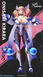 1girl 3d action_taimanin adapted_costume animated blonde_hair blush bodysuit breasts censored character_name covered_navel curvy fingerless_gloves gloves hand_on_own_hip highleg highleg_leotard highres huge_breasts impossible_clothes leotard lilith-soft long_hair onizaki_kirara shiny_skin sound standing tagme taimanin_(series) taimanin_rpgx taimanin_suit twintails video