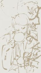Rule 34 | 1girl, animated, animated gif, antennae, aqiu4682, artist name, black robe, brown eyes, chinese commentary, commentary request, covered mouth, cropped torso, flower, fog, grey background, grey hair, grey shirt, hand fan, holding, holding fan, leaf, long hair, long sleeves, making-of, nail polish, original, pink flower, pink nails, procreate (medium), robe, shirt, solid eyes, solo, straight hair, tuanshan, water lily flower, watermark, weibo watermark, wide sleeves