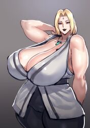 Rule 34 | 1girl, ass, blonde hair, breasts, cameltoe, covered erect nipples, female focus, highres, huge breasts, kisuu, naruto (classic), naruto (series), short hair, smile, source request, tsunade (naruto)