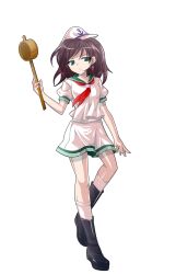 1girl anchor_print anchor_symbol arm_at_side black_boots boots breasts brown_hair closed_mouth collarbone commentary_request dairi full_body green_eyes green_sailor_collar half-closed_eyes hand_up hat highres hishaku holding kneehighs large_variant_set light_frown long_hair looking_at_viewer medium_breasts miniskirt murasa_minamitsu neckerchief pink_hat pink_serafuku pink_shirt pink_skirt pink_socks puffy_short_sleeves puffy_sleeves red_neckerchief sailor_collar sailor_hat school_uniform serafuku shirt short_sleeves simple_background skirt socks solo standing standing_on_one_leg tachi-e touhou transparent_background v-shaped_eyebrows variant_set wispy_bangs