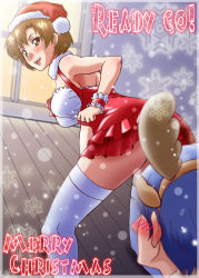 Rule 34 | brown eyes, brown hair, highres, hikari (mitsu honey), kaito (vocaloid), meiko (vocaloid), short hair, snow, thighhighs, vocaloid