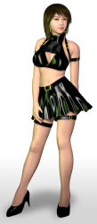 1girl 3d breasts collar earrings female_focus high_heels jewelry large_breasts leather long_image metadoll midriff miniskirt shoes skirt solo tall_image