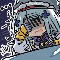 ... 1girl black_cat cat chibi chibi_only chinese_commentary clukay_(neural_cloud) cui_pi_zha_xia_qiu facepalm girls&#039;_frontline girls&#039;_frontline_neural_cloud gloom_(expression) grey_hair hk416_(girls&#039;_frontline) official_art partially_shaded_face second-party_source solo