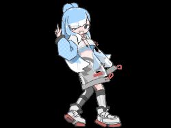 &gt;_&lt; 1girl animated animated_gif bad_source blue_hair blue_shirt colored_shoe_soles colored_tips cropped_hoodie cropped_shirt dancing full_body grey_shorts grin half_updo help!!_(hololive) high_ponytail hololive hololive_indonesia hood hoodie jacket kobo_kanaeru kobo_kanaeru_(1st_costume) long_hair long_sleeves looping_animation midriff multicolored_hair official_art open_mouth pants ponytail puffy_long_sleeves puffy_sleeves ringed_eyes see-through_clothes see-through_jacket shirt shoes shorts simple_background smile sneakers solo split_ponytail standing tight_clothes tight_pants transparent_background two-tone_hair virtual_youtuber white_hair white_hoodie white_pants white_shoes yoir