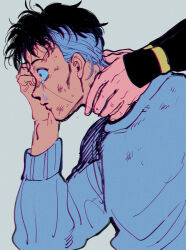 Rule 34 | 2boys, black hair, commentary, crying, diamond wa kudakenai, from side, gakuran, hands on another&#039;s neck, jojo no kimyou na bouken, multicolored hair, multiple boys, multiple girls, nijimura keicho, nijimura okuyasu, oniyama831, school uniform, short hair, tears, two-tone hair