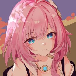 Rule 34 | 1girl, 9778049194, absurdres, bare shoulders, blue eyes, chinese commentary, coat, commentary request, cyrene (honkai: star rail), hair ornament, highres, honkai: star rail, honkai (series), jewelry, looking at viewer, medium hair, multicolored hair, necklace, pink hair, pink pupils, purple coat, smile, solo, two-tone hair, upper body, white hair