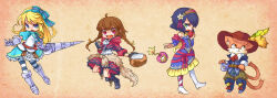 Rule 34 | 1other, 3girls, ahoge, alice&#039;s adventures in wonderland, alice (alice in wonderland), angry, armor, ascot, basket, bell, black hair, black jacket, black pantyhose, black shoes, blonde hair, blue bow, blue coat, blue dress, blue eyes, blue jacket, blue sleeves, bomb, boots, bow, brown background, brown fur, brown hair, brown hat, capelet, coat, collared dress, combat boots, commentary request, detached sleeves, dress, eating, explosive, fighting stance, fingerless gloves, flower, food, frilled dress, frilled ribbon, frilled tunic, frills, from side, fruit, full body, gauntlets, gloves, greaves, green eyes, hair flower, hair ornament, hand on hilt, hat, hat feather, holding, holding basket, holding food, holding fruit, holding polearm, holding weapon, hood, hooded jacket, jacket, jingle bell, k0580t, knee boots, knight, lance, lit fuse, little red riding hood (fairy tale), little red riding hood (fairy tale character), looking at viewer, looking to the side, low twintails, medal, medium hair, multicolored dress, multicolored jacket, multiple girls, multiple tails, orange fur, outstretched arm, panties, pants, pantyhose, polearm, puffy short sleeves, puffy sleeves, puss in boots (fairy tale), puss in boots (fairy tale character), red ascot, red eyes, red ribbon, red sleeves, red tiara, ribbon, shoes, short sleeves, skull print, sleeve cuffs, snow white (fairy tale), snow white (fairy tale character), striped clothes, striped pants, tail, tunic, twintails, two-tone jacket, two-tone pantyhose, two-tone skirt, underwear, weapon, white dress, white gloves, white panties, white shoes, white tunic, yellow capelet, yellow eyes, yellow trim