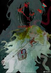 Rule 34 | black hair, blood, blood on face, green hair, highres, lying, original, reversible couple, sample watermark, watermark, weibo 7744062175, weibo watermark, yuri
