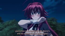 2girls ahoge animated anime_screenshot antenna_hair black_hair blue_eyes bouncing_breasts breasts breasts_out closed_eyes curvy demon_girl fallen_angel hair_ribbon hakama hand_on_own_cheek hand_on_own_face high_school_dxd highres himejima_akeno huge_breasts japanese_clothes kimono kuoh_academy_school_uniform large_breasts long_hair miko multiple_girls navel nipples no_bra red_hair rias_gremory ribbon school_uniform shirt sidelocks sound stomach subtitled tagme thighs torn_clothes torn_hakama torn_kimono torn_shirt very_long_hair video white_kimono wide_hips yellow_ribbon