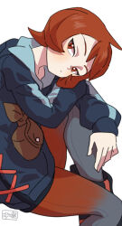 Rule 34 | 1girl, arezu (pokemon), black boots, black shorts, boots, brown bag, brown eyes, brown hair, closed mouth, commentary request, cowlick, diamond clan outfit, from side, highres, hood, hooded jacket, jacket, leaning, long sleeves, looking to the side, nintendo, pantyhose, pokemon, pokemon legends: arceus, sasami 642, short hair, shorts, sitting, solo