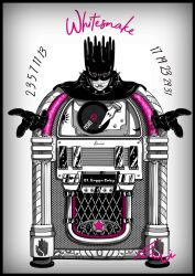 absurdres black_gloves character_name dated full_body gloves highres jojo_no_kimyou_na_bouken kurobameiyos looking_at_viewer pink_eyes signature simple_background stand_(jojo) stone_ocean vinyl_record white_background whitesnake_(stand)