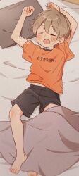 1boy artist_name blush dated far_tarooo highres lying male_focus non-web_source on_back open_mouth rotto_(far_tarooo) sleeping solo