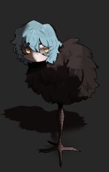 Rule 34 | 1girl, angela (project moon), bird girl, closed mouth, expressionless, full body, grey background, highres, library of ruina, looking at viewer, looking to the side, ny 000a, project moon, pukeko, shadow, short hair, simple background, solo