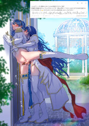 1boy 1futa absurdres against_wall ahegao anal blush boots caeda_(fire_emblem) caeda_(talys&#039;s_bride)_(fire_emblem) clothed_sex dress erection fire_emblem fire_emblem:_mystery_of_the_emblem fire_emblem_heroes futa_on_male futa_with_male futanari higashinogozou highres japanese_text leg_lift marth_(fire_emblem) marth_(groom)_(fire_emblem) nintendo official_alternate_costume penis request_inset sex sex_from_behind standing standing_sex thigh_boots thighhighs tiara wedding_dress white_thighhighs zukake