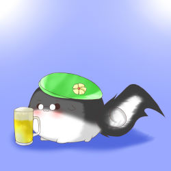 1boy alcohol beer beer_mug cup glasses hat male_focus mug noiz simple_background solid_circle_eyes solo sukusuku_hakutaku touhou zun