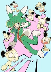 1girl animal_ears azuma_hideo belt black_hair buratto_bunny full_body green_hair highres kawiochi looking_at_viewer open_mouth smile