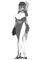Rule 34 | 1girl, absurdres, bag, black dress, breasts, cleavage, closed mouth, dress, funeral dress, funeral veil, greyscale, handbag, highres, huge breasts, lamsass, long hair, looking to the side, low ponytail, monochrome, multiple necklaces, official alternate costume, official alternate hairstyle, ponytail, sad, shokuhou misaki, side slit, spider web print, star-shaped pupils, star (symbol), symbol-shaped pupils, thighs, toaru majutsu no index, toaru majutsu no index: genesis testament, veil