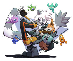 2girls boots closed_eyes fingerless_gloves furry gloves mateus_upd multiple_girls purple_eyes sonic_(series) tail tangle_the_lemur weapon whisper_the_wolf wisp_(sonic)