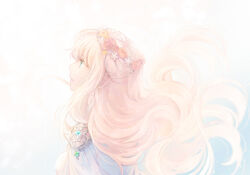 1girl blonde_hair blue_eyes closed_mouth elf eyelashes female_focus finduilas floating_hair flower gem hair_flower hair_ornament jewelry long_hair pointy_ears princess profile solo sparkle syaciko124 the_silmarillion tolkien&#039;s_legendarium