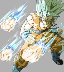 Rule 34 | 1boy, afterimage, art art art 1, blue eyes, blue hair, blue sash, clenched hands, dougi, dragon ball, dragon ball super, dragon ball z, dragon ball z fukkatsu no f, dragonball z, grey background, highres, male focus, medium hair, muscular, muscular male, orange pants, orange tunic, pants, punching, sash, simple background, solo, son goku, spiked hair, super saiyan, super saiyan blue, tunic