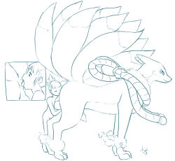 1boy 1girl anilingus animal_penis anus aogami ass bestiality close-up digimon digimon_(creature) digimon_tamers dog_penis female_rimming_male full_body genderswap highres kitsune kyuubi kyuubimon large_penis licking loli makino_ruki multiple_tails nude open_mouth penis pussy size_difference tagme tail testicles