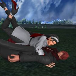 3d black_hair couple kagura_chizuru musician on_top_partner priestess red_hair snk the_king_of_fighters the_king_of_fighters_xv xnalara_(medium) yagami_iori
