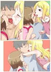 ana_coppola black_hair blonde_hair blue_eyes brown_hair closed_eyes glasses ichigo_mashimaro kiss loli lux multicolored_hair sakuragi_matsuri saliva tongue two-tone_hair