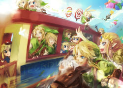 2girls 6+boys animal_ears balloon blue_eyes cameo dark_link earrings epona ezlo fairy hat horse jewelry kirby kirby_(cameo) kirby_(series) link midna miyukiko multiple_boys multiple_girls multiple_persona navi nintendo pointy_ears princess_zelda rabbit_ears smile super_smash_bros. sword sword_kirby the_legend_of_zelda the_legend_of_zelda:_a_link_to_the_past the_legend_of_zelda:_four_swords the_legend_of_zelda:_ocarina_of_time the_legend_of_zelda:_spirit_tracks the_legend_of_zelda:_the_minish_cap the_legend_of_zelda:_twilight_princess the_legend_of_zelda_(nes) toon_link weapon young_link