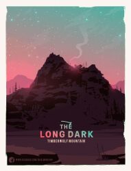 Rule 34 | absurdres, aurora, cattail, copyright name, deer, dusk, facebook username, grass, highres, mikalaimanyshau, mountain, no humans, plant, scenery, sky, smoke, snow, star (sky), starry sky, the long dark, tree, watermark, winter