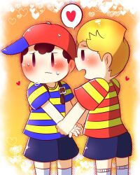 artist_request bad_tag black_hair blush child embarrassed hat lucas_(mother_3) mother_(series) mother_2 mother_3 nervous ness_(mother_2) nintendo shirt shorts shota shy smile socks striped_clothes striped_shirt super_smash_bros.