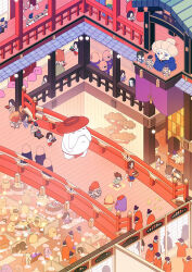 6+boys 6+girls barefoot basket bath bathhouse bathing bird black_hair blue_dress bridge brown_hair character_request colored_skin cyclops dress facial_hair grey_hair haku_(sen_to_chihiro_no_kamikakushi) holding holding_basket holding_hands indoors isometric japanese_clothes kaonashi kimono lin_(sen_to_chihiro_no_kamikakushi) loincloth long_hair lv5plant mask multiple_boys multiple_girls mustache ogino_chihiro old old_woman one-eyed partially_submerged ponytail radish_spirit red_cheeks red_kimono red_lips red_skin sen_to_chihiro_no_kamikakushi shirt size_difference striped_clothes striped_shirt studio_ghibli water white_kimono white_skin wooden_floor yubaba