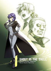 1girl 2boys batou_(gits) caffein coat ghost_in_the_shell ghost_in_the_shell:_stand_alone_complex highres kusanagi_motoko mullet multiple_boys purple_hair red_eyes short_hair sunglasses togusa_(gits)