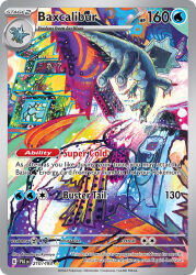 abstract artist_name baxcalibur card_(medium) character_name claws company_name copyright_name copyright_notice english_text frigibax full_body komiya_tomokazu nintendo no_humans official_art open_mouth pokemon pokemon_(creature) pokemon_card pokemon_focus pokemon_tcg solo third-party_source trading_card upside-down