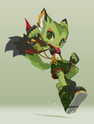 1girl animal_ears boots carol_tea cat_ears cat_tail crop_top eyelashes fingerless_gloves freedom_planet freedom_planet_2 furry galaxytrail gloves green_eyes grey_background looking_at_viewer midriff navel official_art scarf shorts slit_pupils smile tail tyson_tan