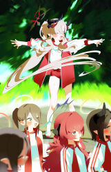 Rule 34 | 5girls, absurdres, blue archive, bm tol, buruma, character request, demon horns, fluffy hair, gym shirt, gym uniform, hair over one eye, halo, highres, horns, iroha (blue archive), jacket, light brown hair, long hair, long sleeves, looking to the side, makoto (blue archive), multiple girls, multiple horns, one eye covered, open mouth, outstretched arms, pointy ears, ponytail, red buruma, red hair, shirt, socks, spread arms, standing, sweat, track jacket, very long hair, white shirt, white socks, wide-eyed
