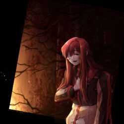 1girl bandaid bandaid_on_face black_jacket blood blood_on_wall commentary_request gauze gauze_over_eye highres jacket limbus_company long_hair looking_at_viewer open_mouth pink_hair project_moon sidelocks smile solo upper_body very_long_hair yatsumeunagi yuri_(project_moon)