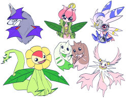Rule 34 | black sclera, cherubimon, cherubimon (virtue), colored sclera, digimon, digimon (creature), flower, highres, kikerin, leaf, lekismon, lilimon, lopmon, mask, no pupils, sangloupmon, sharp teeth, simple background, spikes, sunflower, sunflowmon, tail, teeth, terriermon, white background, wings