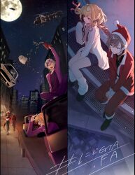 6+boys 6+girls :d ^_^ absurdres aircraft akagi_wen among_us arms_behind_back arms_between_legs arms_up backlighting bag banknote belt black_belt black_shirt black_shoes blonde_hair blue_hair blue_shorts blush breasts broken_window brown_hair building car city cleavage_cutout closed_eyes closed_mouth clothing_cutout coat collared_shirt colored_tips commentary_request cosplay crewmate_(among_us) crewmate_(among_us)_(cosplay) denim dog dola_(nijisanji) dragon_girl dragon_tail driving everyone ex_albio falling_money floating floral_print_shirt flying_car foot_dangle full_moon fura_kanato fushimi_gaku fuwa_minato glasses goggles goggles_on_head grand_theft_auto grand_theft_auto_v grey_eyes grey_hair grey_pants ha_yun hand_up hashtag hat helicopter heterochromia hibachi_mana highres holding holding_bag holding_phone horns hoshikawa_sara human_chain ibrahim_(nijisanji) ishigami_nozomi jacket jeans jumpsuit kaisei_(nijisanji) kanae_(nijisanji) kanda_shouichi kitami_yusei koyanagi_rou kuramochi_meruto kuzuha_(nijisanji) lain_paterson large_breasts lauren_iroas leaning_out_of_window long_hair long_sleeves looking_ahead loose_socks low_ponytail makaino_ririmu mechanic mole mole_under_eye money moon motor_vehicle multicolored_hair multiple_boys multiple_girls navel night night_sky nijisanji nijisanji_en nijisanji_kr nishizono_chigusa on_car open_clothes open_coat open_mouth orange_hair outdoors pants phone pink_hair pink_shirt police_helicopter pom_pom_(clothes) ponytail purple_car purple_hair purple_pants purple_shirt red_eyes red_hair red_hat red_jacket red_jumpsuit red_pants road sakaki_ness santa_costume santa_hat sasaki_saku shirt shishido_akari shoes short_hair shorts shu_yamino shutter_shades sidewalk sister_claire sitting sky sleeves_past_wrists small_breasts smile snowman_hat socks sophia_valentine split_screen star_(sky) starry_sky stethoscope stethoscope_around_neck streaked_hair street sunglasses tail taking_picture taxi tone_haruma torn_clothes torn_jeans torn_pants twintails two-tone_hair uzuki_kou very_long_hair very_short_hair virtual_youtuber walking white_car white_coat white_socks white_trim yellow_car yellow_eyes