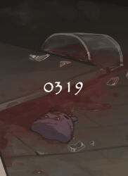broken_cup broken_glass chocosong glass glass_shards hololive hololive_english lying no_humans on_back spill takodachi_(ninomae_ina&#039;nis) virtual_youtuber