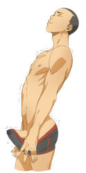 Rule 34 | 10s, 1boy, abs, bulge, haikyuu!!, kaysd999, male focus, muscular, nipples, penis, precum, solo, tagme, tanaka ryuunosuke, topless male, underwear, undressing, wince