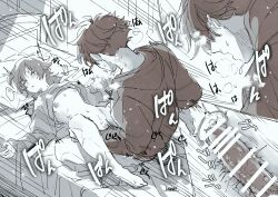 Rule 34 | 1boy, 1girl, ^^^, artist name, bar censor, bed sheet, blush, borokouhek, breasts, censored, closed eyes, commentary request, couple, cum, cum in pussy, emphasis lines, greyscale, heavy breathing, hetero, highres, kuroba kaito, lying, magic kaito, midriff, missionary, monochrome, motion lines, multiple views, nakamori aoko, navel, nipples, on back, on bed, parted lips, partially undressed, penis, rough sex, sex, short hair, sketch, small breasts, sound effects, speed lines, sweat, uterus, vaginal, x-ray