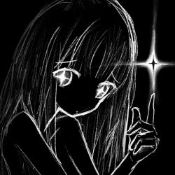 +_+ 1girl black_background greyscale highres knowthisdream long_hair looking_at_viewer monochrome original pointing pointing_up star_(symbol) tagme