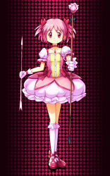 1girl bow_(weapon) full_body highres kaname_madoka kaname_madoka_(magical_girl) mahou_shoujo_madoka_magica mimimix pink_hair short_hair smile solo standing twintails weapon