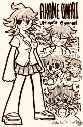1girl absurdres boned_meat breasts character_name cleavage clenched_hands closed_eyes closed_mouth commentary danganronpa_(series) danganronpa_2:_goodbye_despair dated doodle_inset eating english_commentary english_text fangs food full_body greyscale hatching_(texture) highres josh-s26 meat medium_hair monochrome multiple_views open_mouth owari_akane puff_of_air shirt shoes short_sleeves signature simple_background skirt speech_bubble teeth upper_teeth_only v-shaped_eyebrows white_background