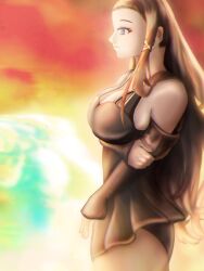 1girl bad_id bad_twitter_id brown_hair grimms_notes long_hair mona_lisa_(grimms_notes) one-piece_swimsuit sen__ritsu solo swimsuit