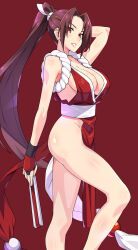 1girl breasts fan fatal_fury highres large_breasts long_hair ponytail shiranui_mai solo