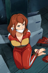 1girl absurdres bad_end barefoot bdsm bondage bound bound_ankles bound_arms bound_legs captured defeat feet game_over highres long_hair lost_one_zero lupin_iii mine_fujiko nail_polish toes