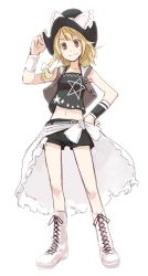 Rule 34 | 1girl, advent cirno, boots, female focus, full body, hat, kirisame marisa, midriff, navel, shorts, solo, tank top, touhou, transparent background, ushiki yoshitaka, vest