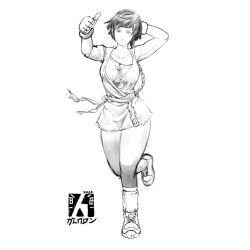 1girl belt braid braided_ponytail breasts curvy dougi female_focus gloves grasciart hairband hindy_r_ibrahim hindyribrahim huge_breasts karate_gi large_breasts leather leg_up leggings long_hair looking_at_viewer pale_skin pants ponytail shoes socks standing standing_on_one_leg the_king_of_fighters thick_thighs thighs wide_hips yuri_sakazaki